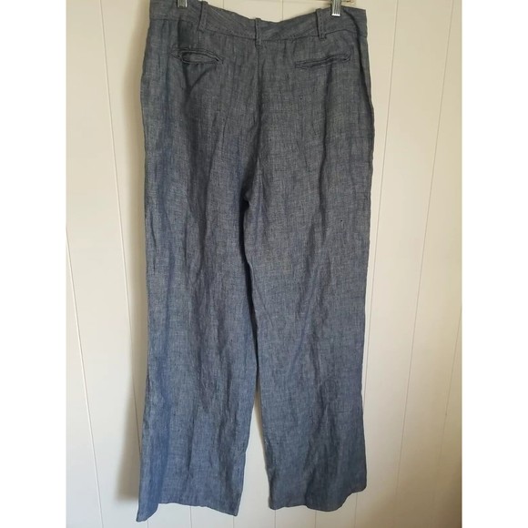 MSSP Max Studio Specialty Linen Pants Womens Size 8 Blue Chambray Trim - Picture 5 of 11